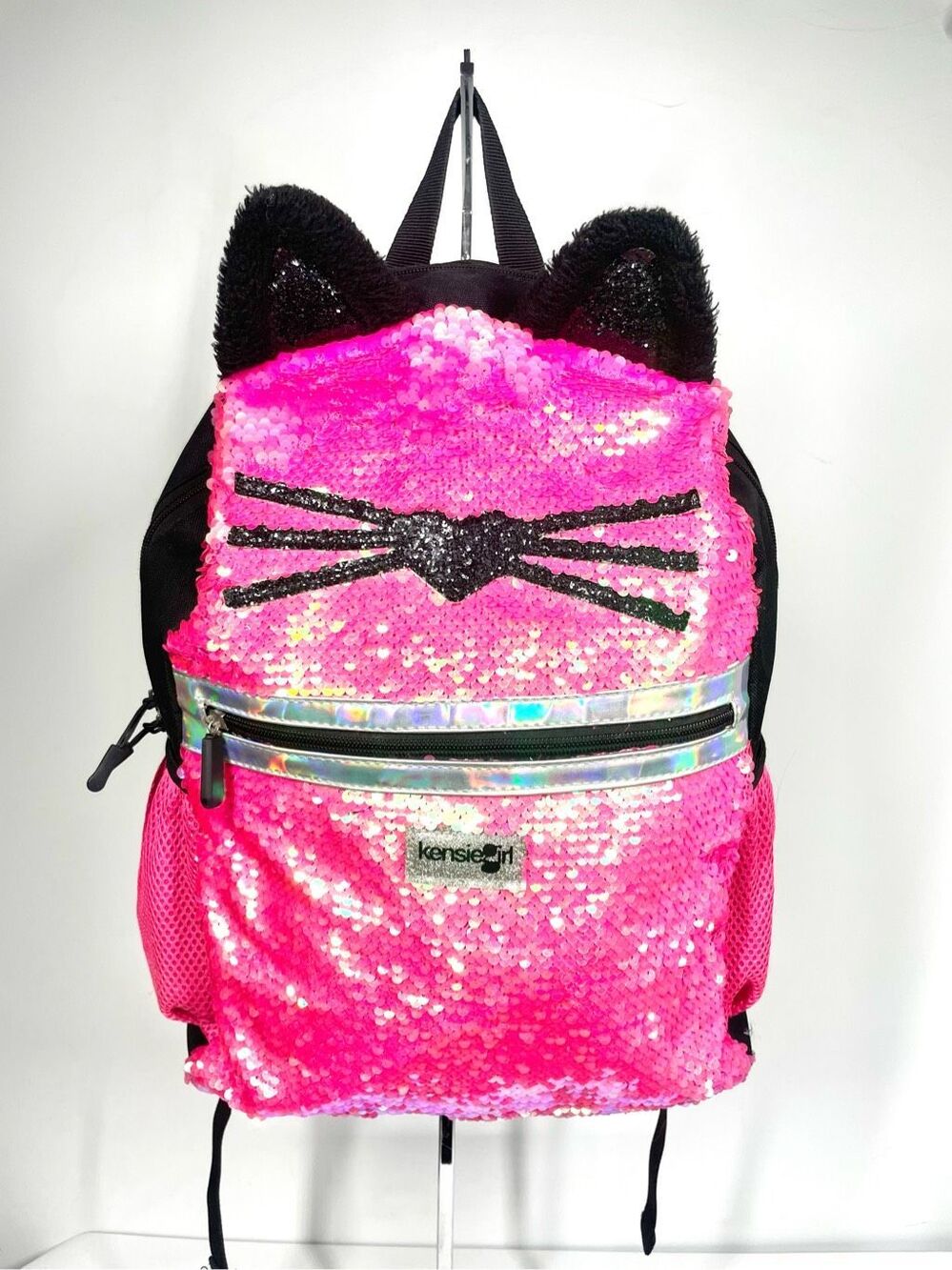 Kensie Girl Kitty Ears Sequin Pink Iridescent Computer Laptop Backpack Rare